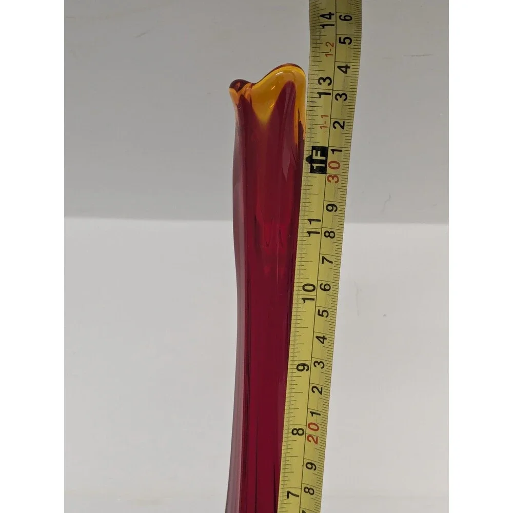 Vintage Viking Glass Epic Column Ribbed Pedestal Swung Vase Ruby 13.25